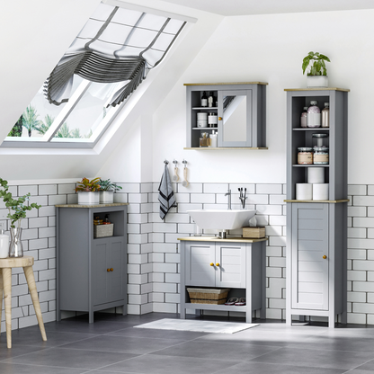 kleankin Bathroom Floor Storage Cabinet Standing Unit  Doors Adjustable Shelf