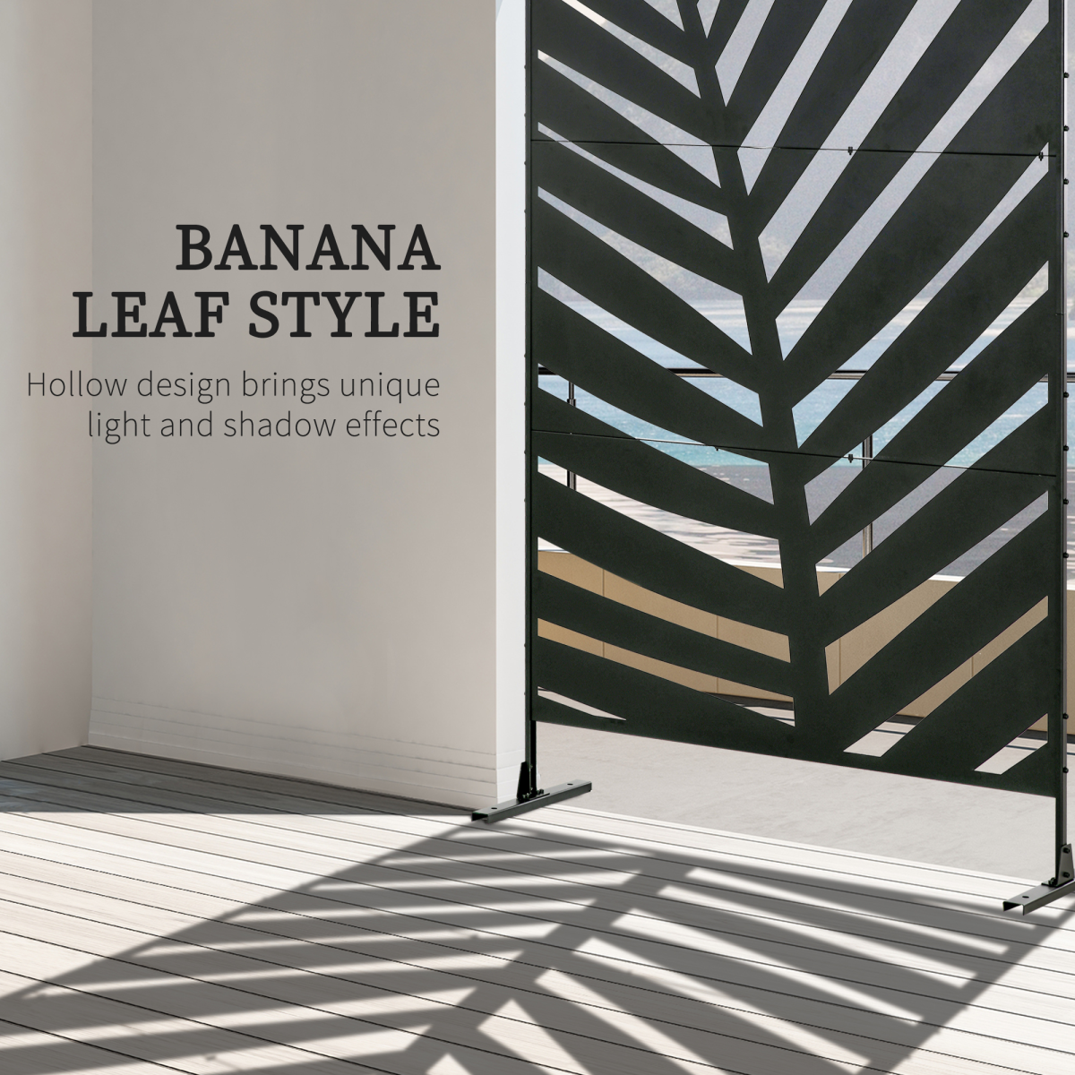 Outsunny 6.5FT Metal Outdoor Privacy Screen Panel with Stand, Banana Leaf Style