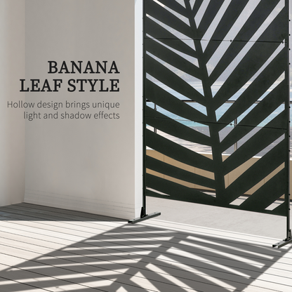 Outsunny 6.5FT Metal Outdoor Privacy Screen Panel with Stand, Banana Leaf Style