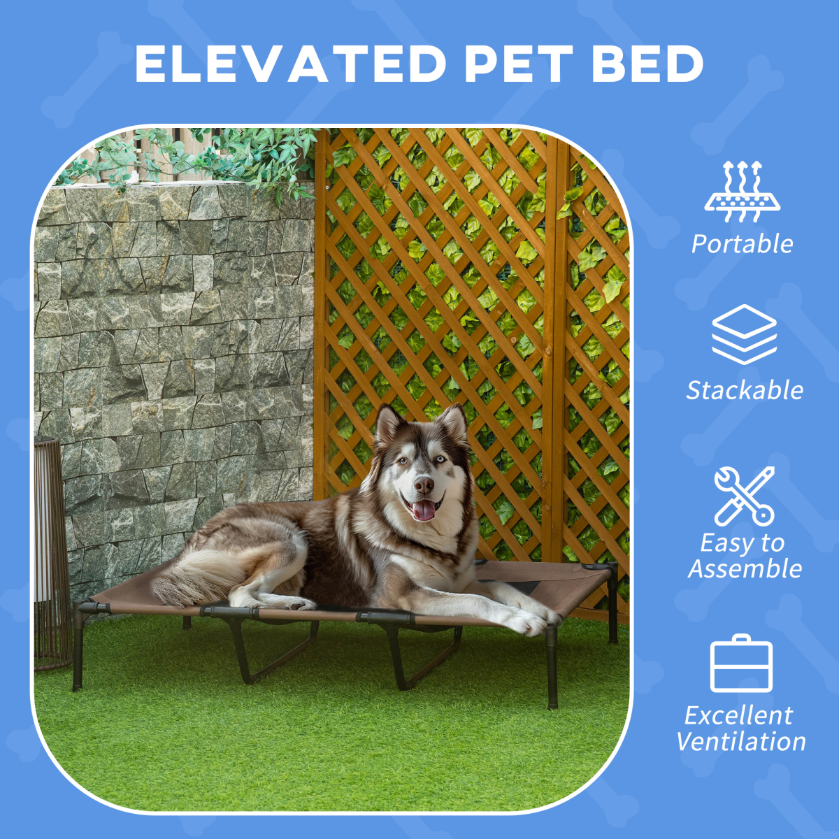 Cooling Elevated Dog Bed Portable Raised Pet Cot for Indoor & Outdoor, Brown