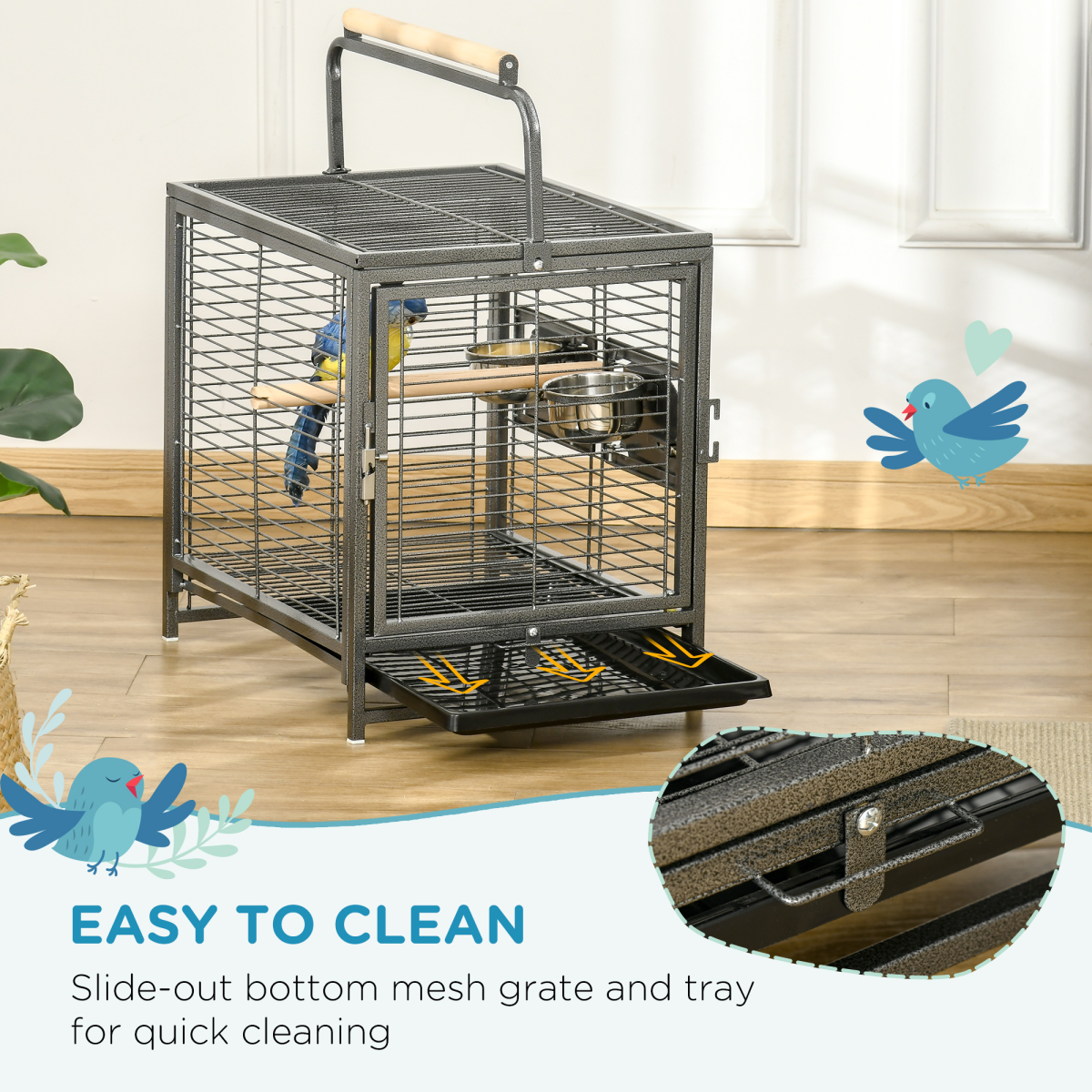 Parrot Cage Bird Carrier w/ Wooden Perch, Handle