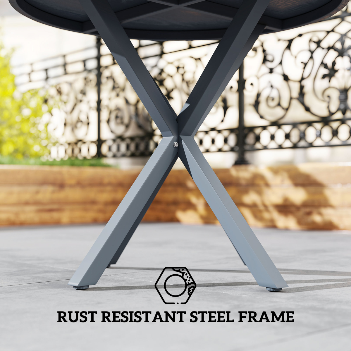 Outsunny Garden Table with Steel Frame, Wood Effect Top, for Balcony, Deck