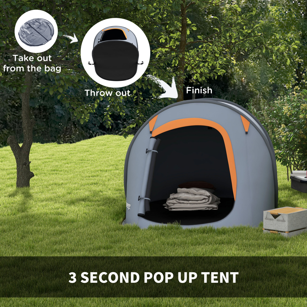 Outsunny Pop up Camping Tent for 2 Man, 2000mm Waterproof with Carry Bag, Grey