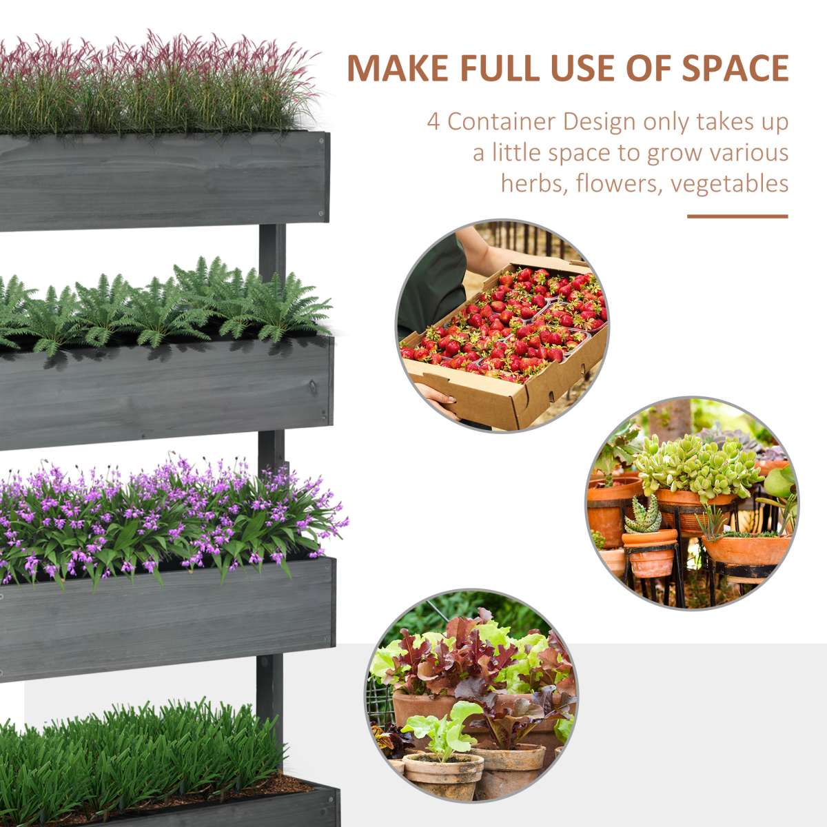 Outsunny Raised Garden Bed Wooden Plant Stand Grey