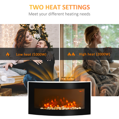 HOMCOM Electric Fireplace Wall Mounted Led Flame Curved Back Side Lights Heater