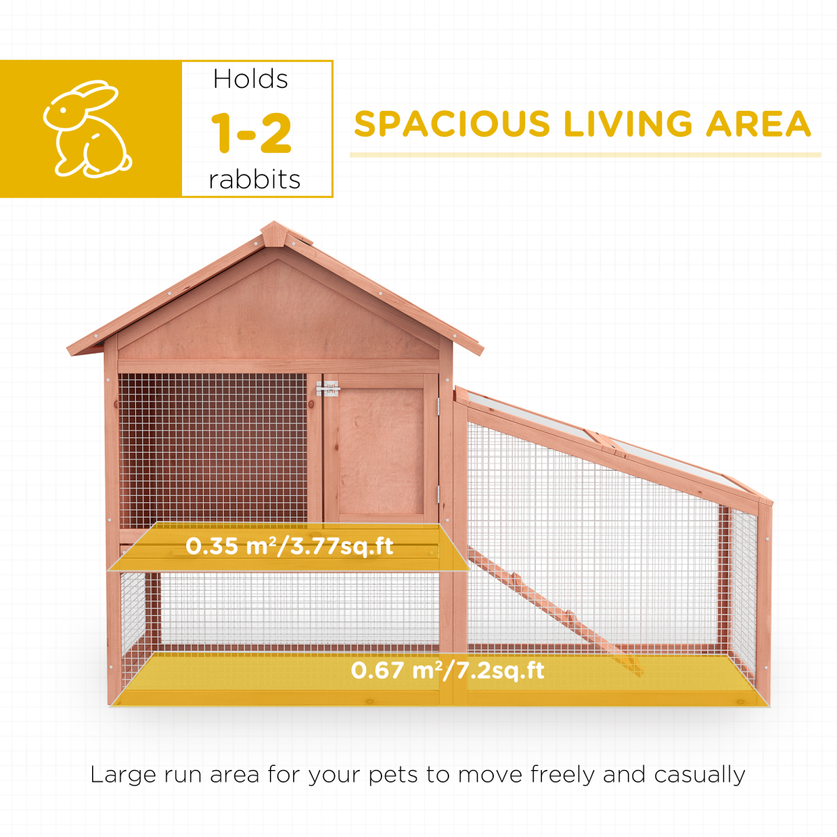 2 Tier Wood Rabbit Hutch Water Resistant Asphalt Roof Ramp 144 x 64.5 x 100 cm