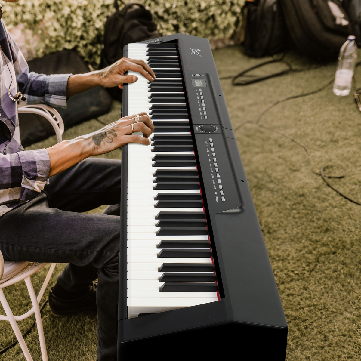 GPP-105 88 Key Full Size Semi-Weighted Standard Keyboards Digital Piano with Dual-tube X-Shape Stand, MIDI Bluetooth, Headphone，for Piano Lover Black color