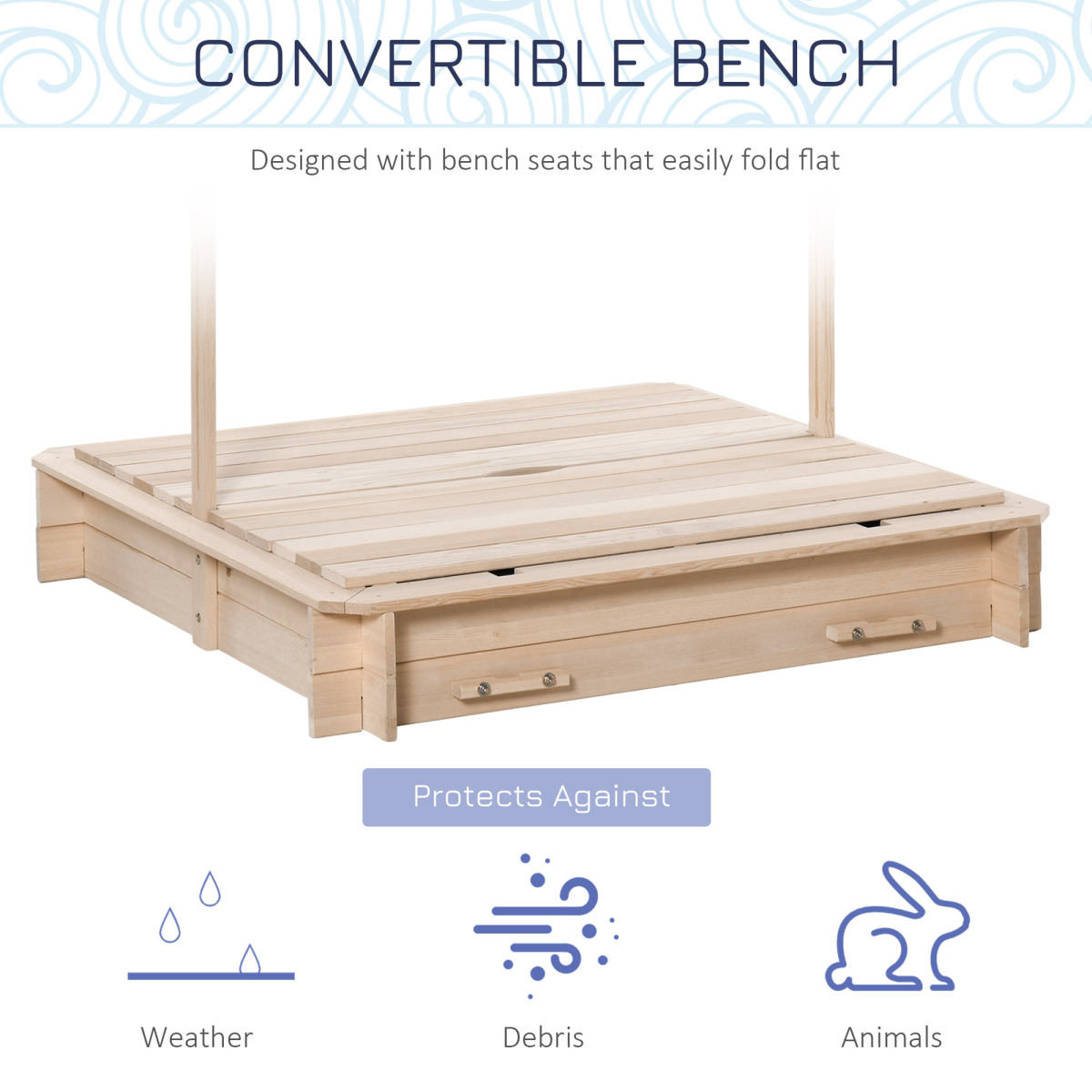 Kids Square Wooden Sandpit Children Cabana Sandbox Outdoor Playset