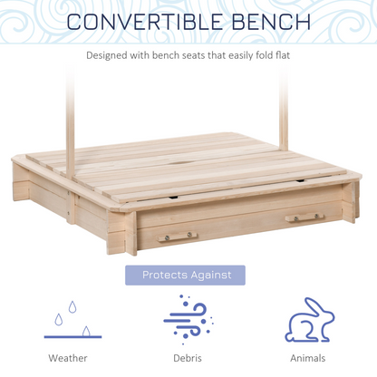 Kids Square Wooden Sandpit Children Cabana Sandbox Outdoor Playset