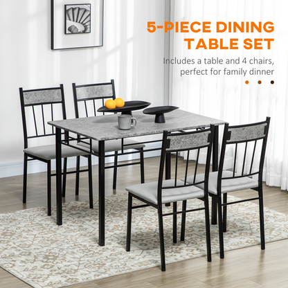HOMCOM 5 Pieces Dining Room Sets, Kitchen Table and Chairs Set 4 with Marble Top