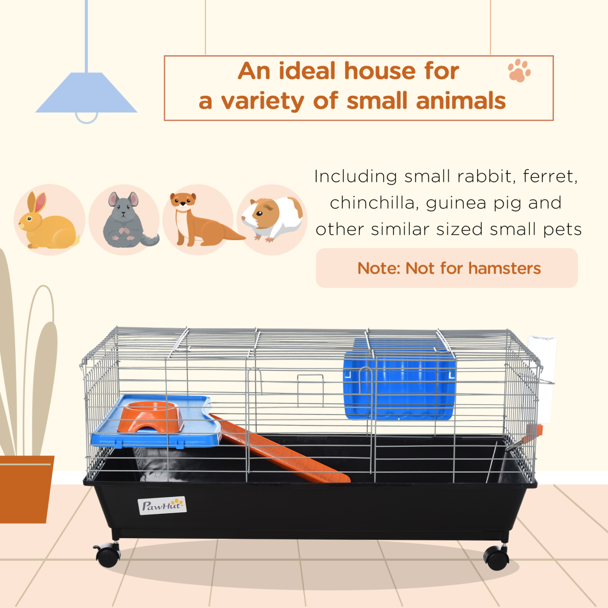 89cm Small Animal Home Cage for Rabbit Ferret Chinchilla w/ Wheels Black