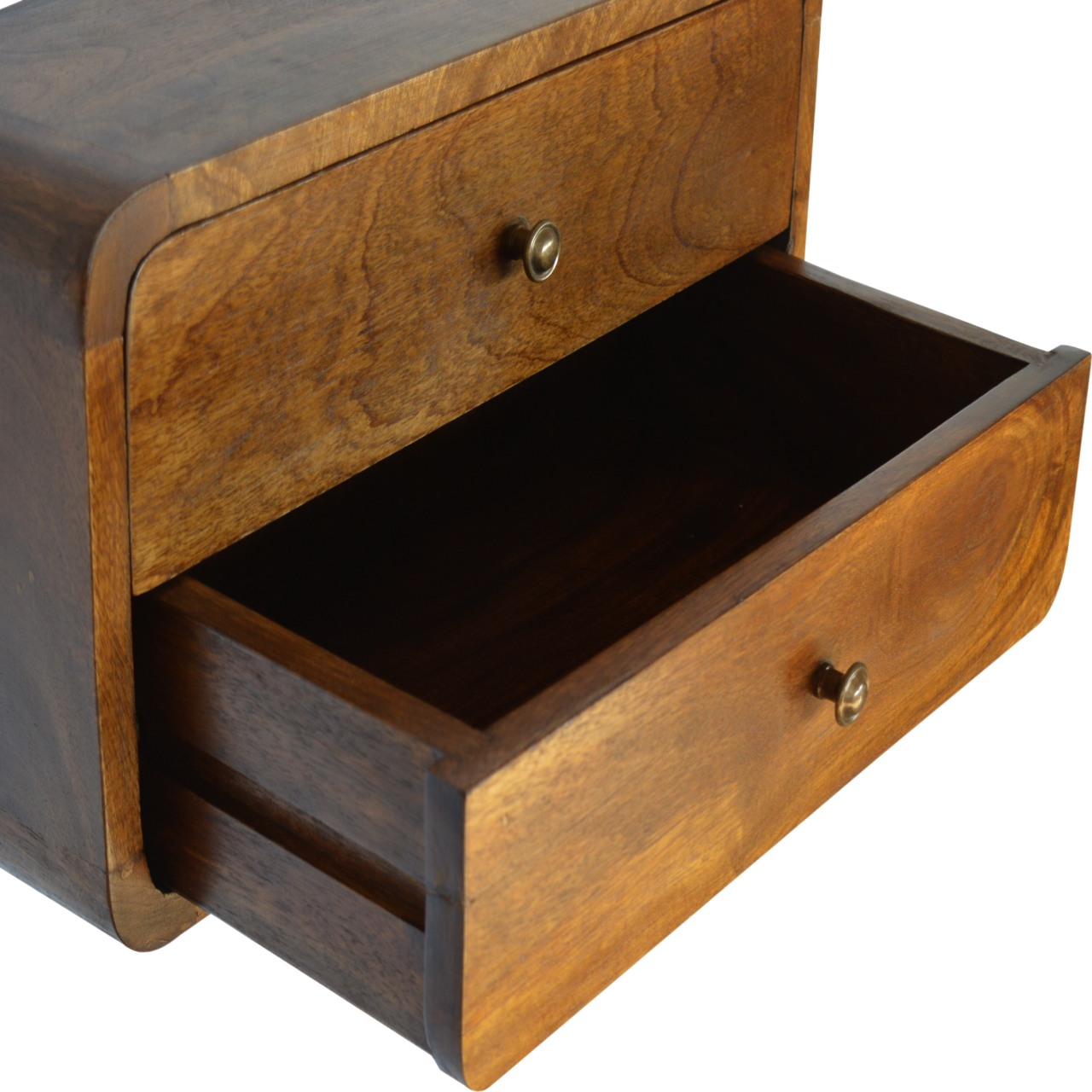 Artisan Furniture Solid Wood Floating Curved Chestnut Bedside, Brown, 2Drawers