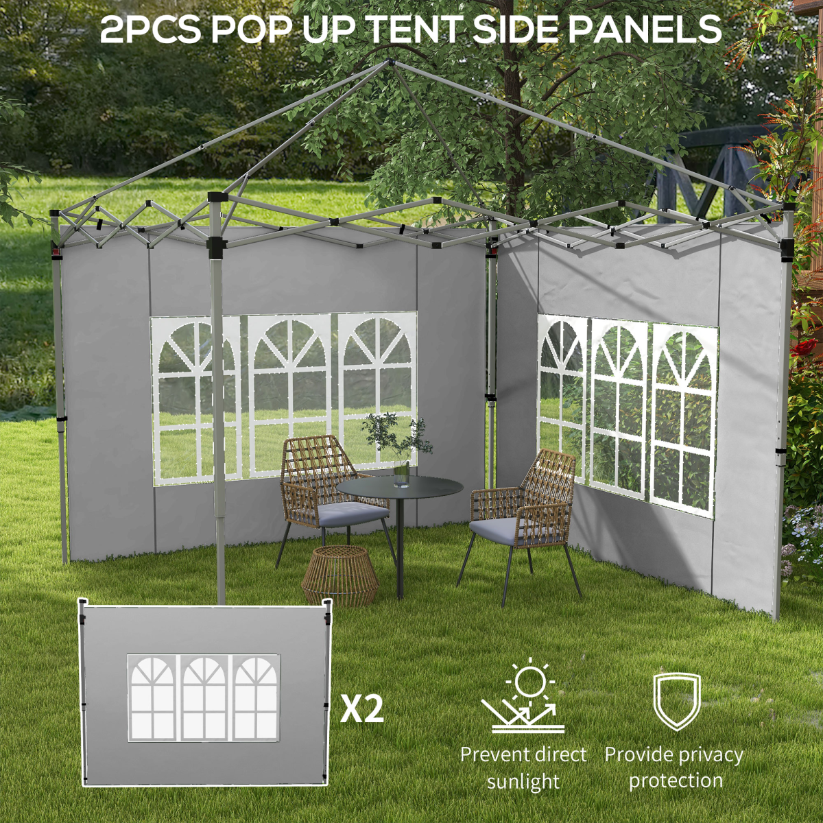 Outsunny Gazebo Side Panels for 3x3(m) or 3x4m Pop Up Gazebo, 2 Pack, Grey