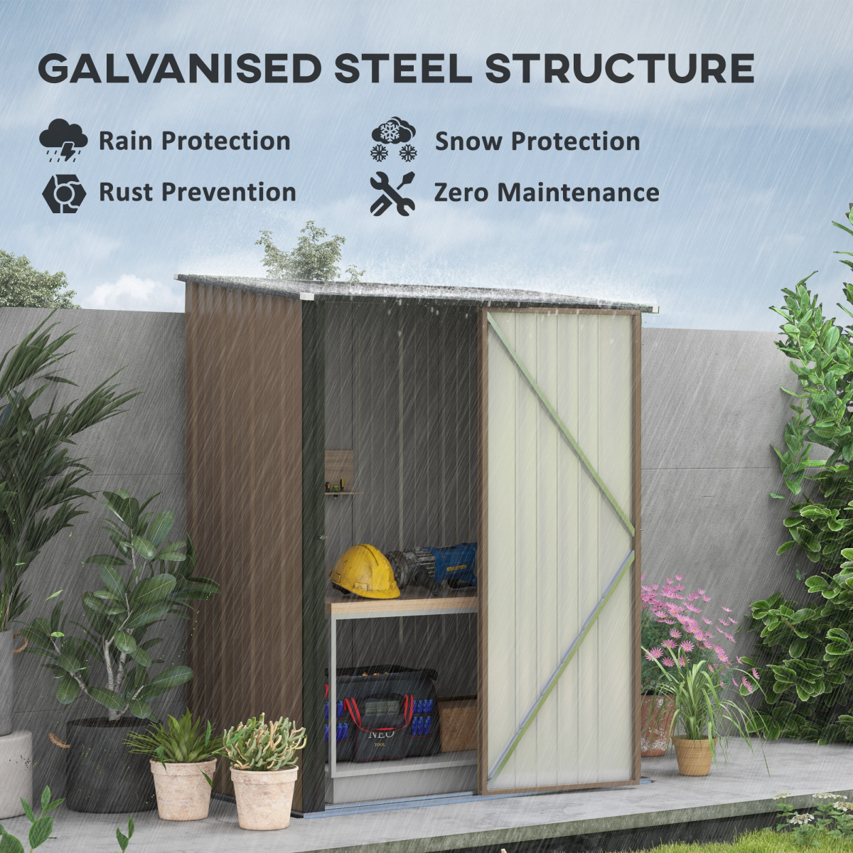 Outdoor Storage Shed Steel Garden Shed w/ Lockable Door for Backyard Outsunny