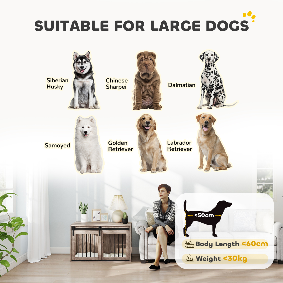 PawHut Dog Crate Furniture with Removable Cushion for Large Dogs - Brown