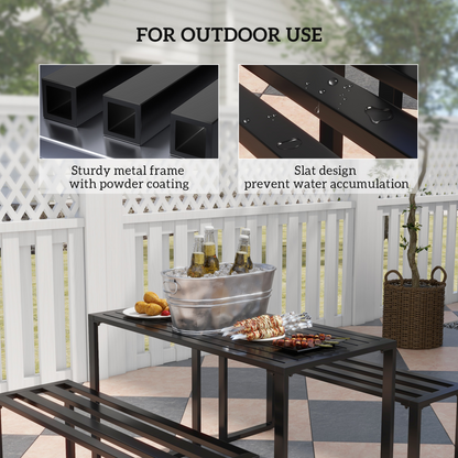 Outsunny 3 Pcs Metal Table W/Bench Set-Black