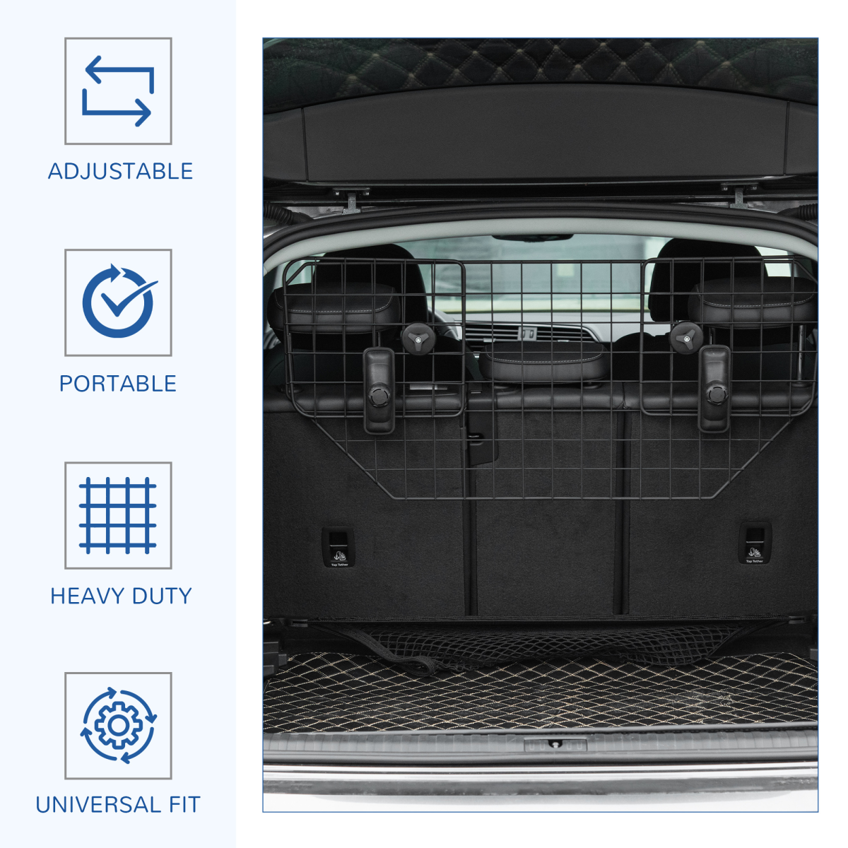 Dog Guard for Car Boot Adjustable Mesh Barrier Pet Headrest, 90-120W x 40.5H cm