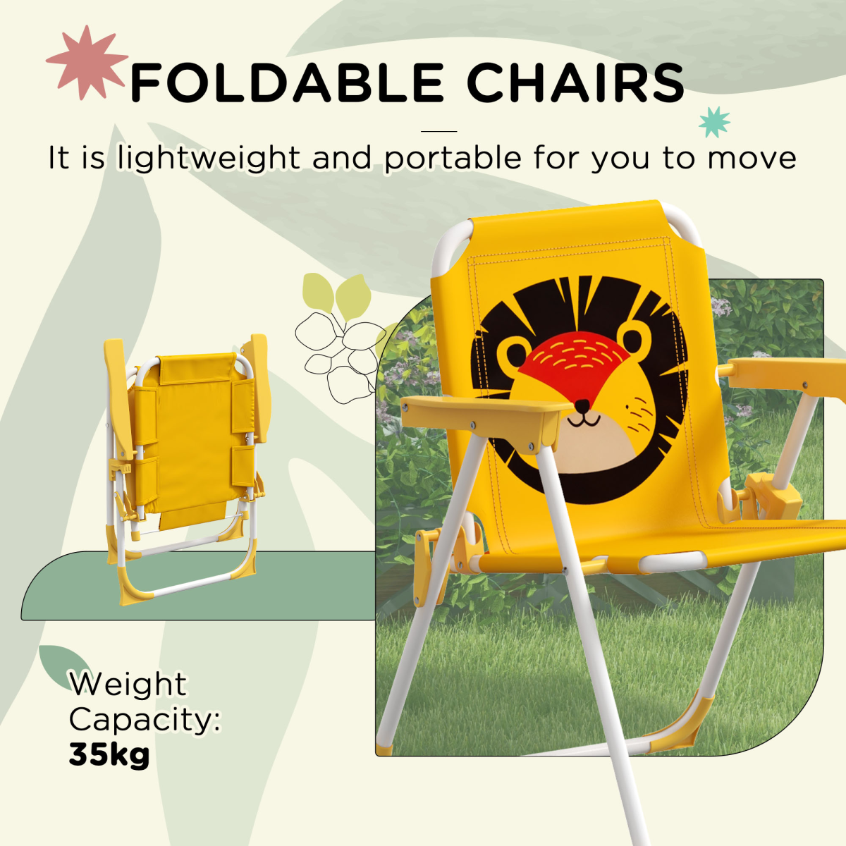 Outsunny Kids Bistro Table and Chair Set with Lion Theme, Adjustable Parasol