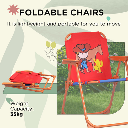 Outsunny Kids Bistro Table and Chair Set with Cowboy Theme, Adjustable Parasol