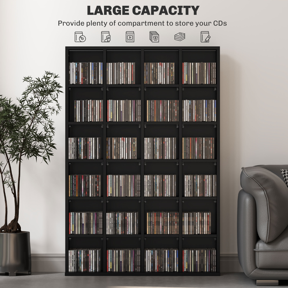 HOMCOM DVD CD Media Storage Rack, Video Display Unit, 89 x 130.5 cm, Black