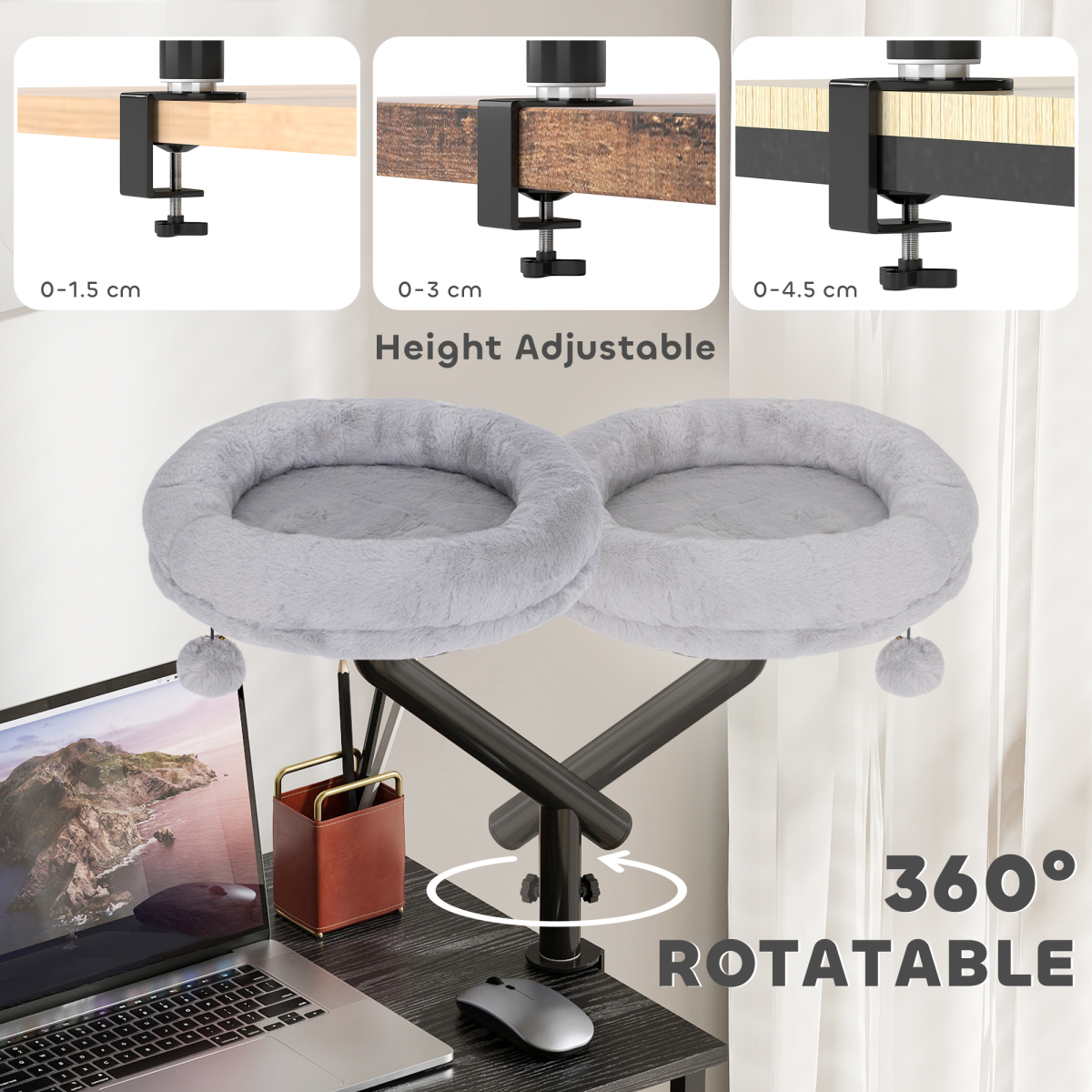 PawHut Cat Bed for Desk, 360° Rotatable Adjustable Cat Nest Hammock