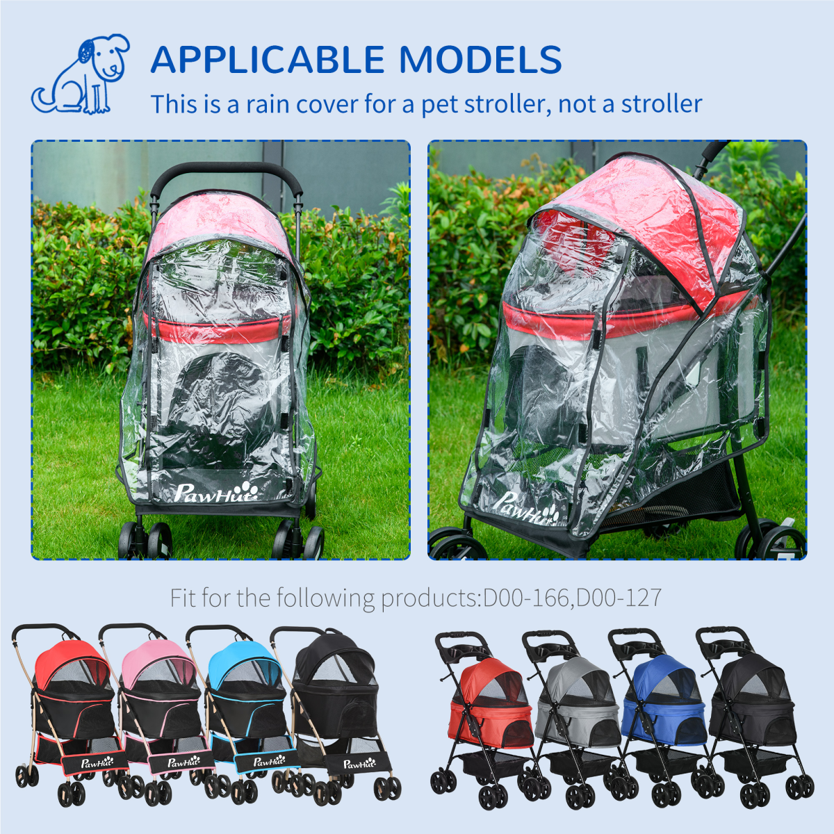 Dog Pram Rain Cover with Front, Rear Entry