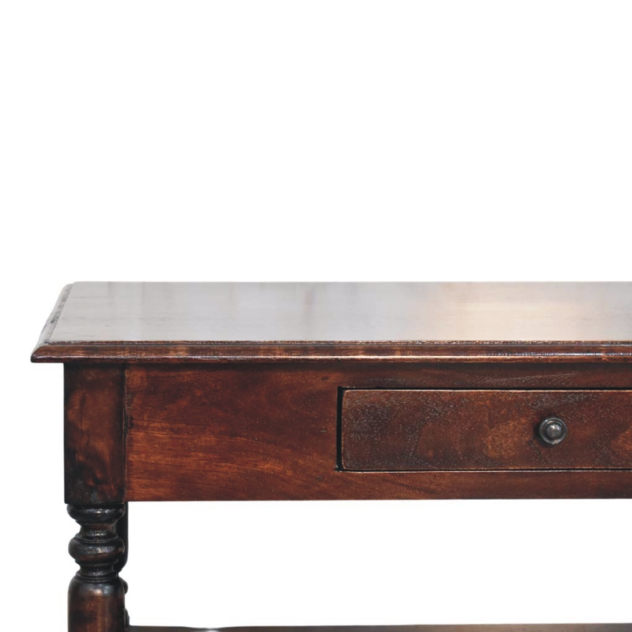 Artisan Furniture Solid Wood Turned Legs Cherry Console Table, 2 Drawers & 1 Open Slot, Dark Brown