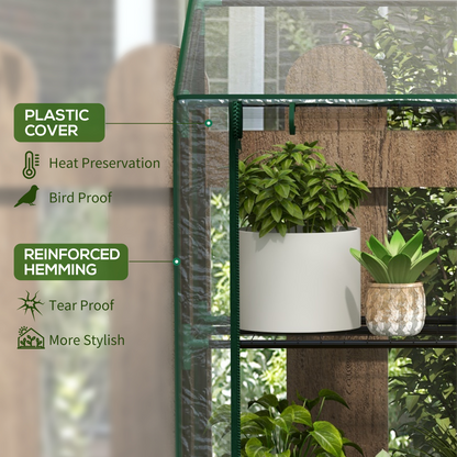 Outsunny Mini Green House with 3 Tier Shelves, 151H x 143W x 46Dcm, Clear
