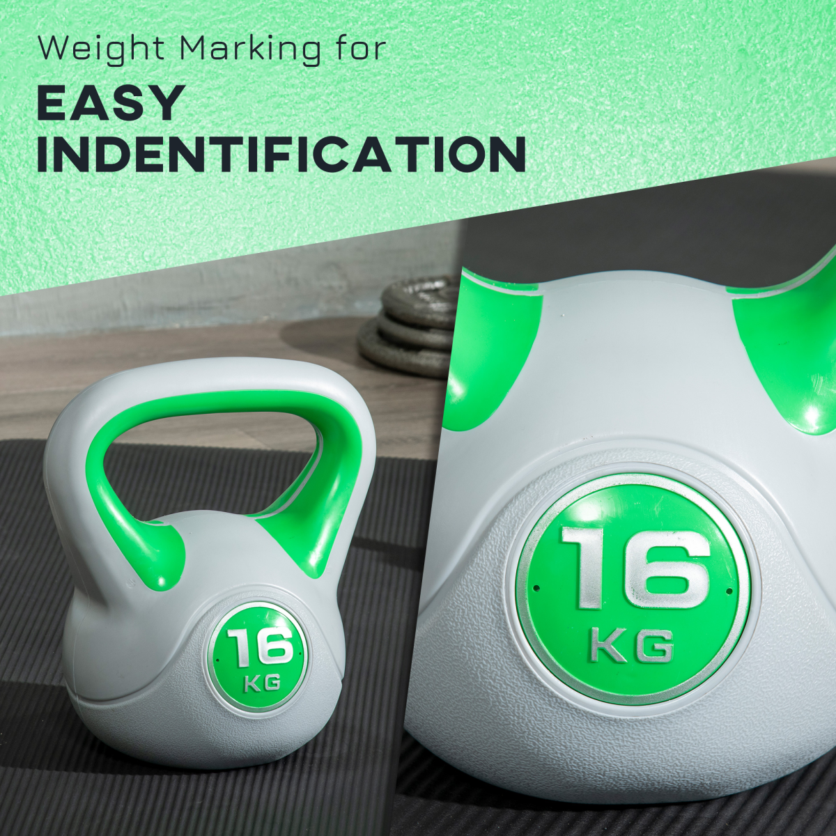 SPORTNOW 16kg Kettle Bell with Handle for Home Gym, Green and Grey