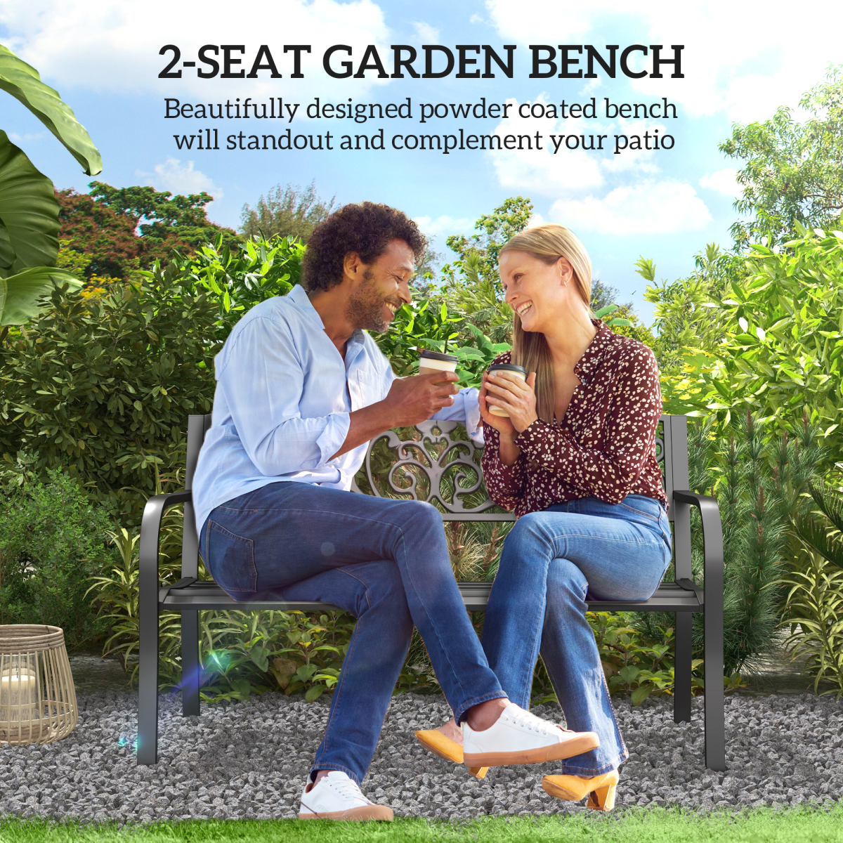 2-Seater Garden Bench, Steel-Black