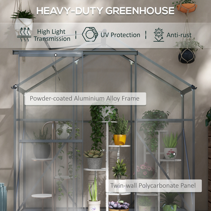 Outsunny 6 x 2.5ft Polycarbonate Greenhouse Aluminium Green House, Dark Grey