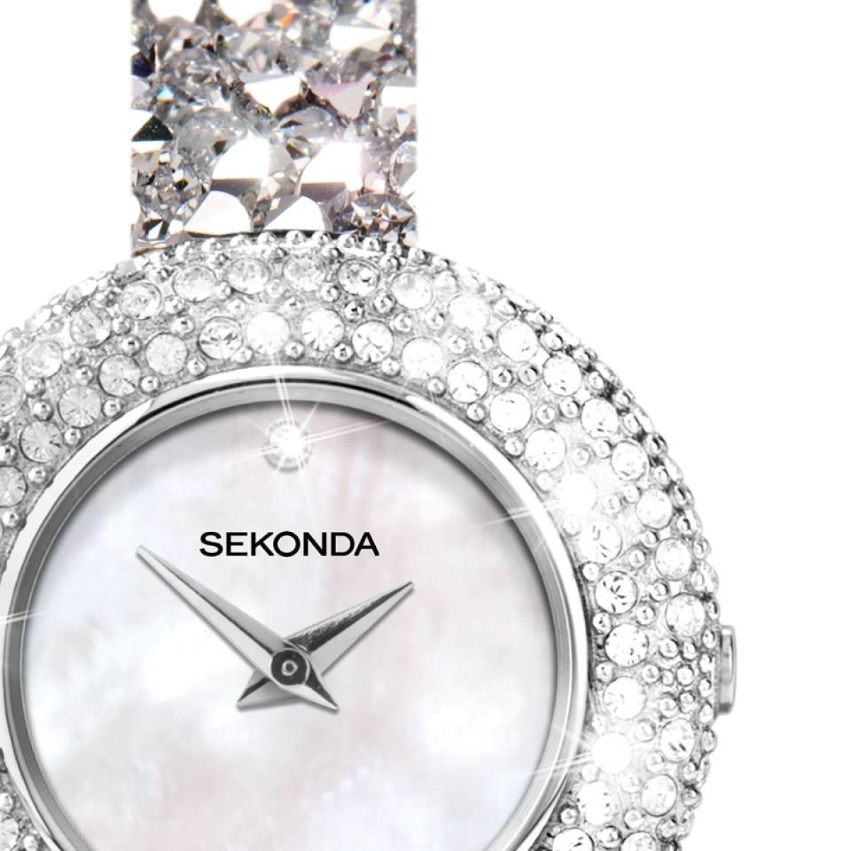 Sekonda Seksy Ladies Bling Round White Dial & silver stone Stainless Steel Bracelet Strap Watch