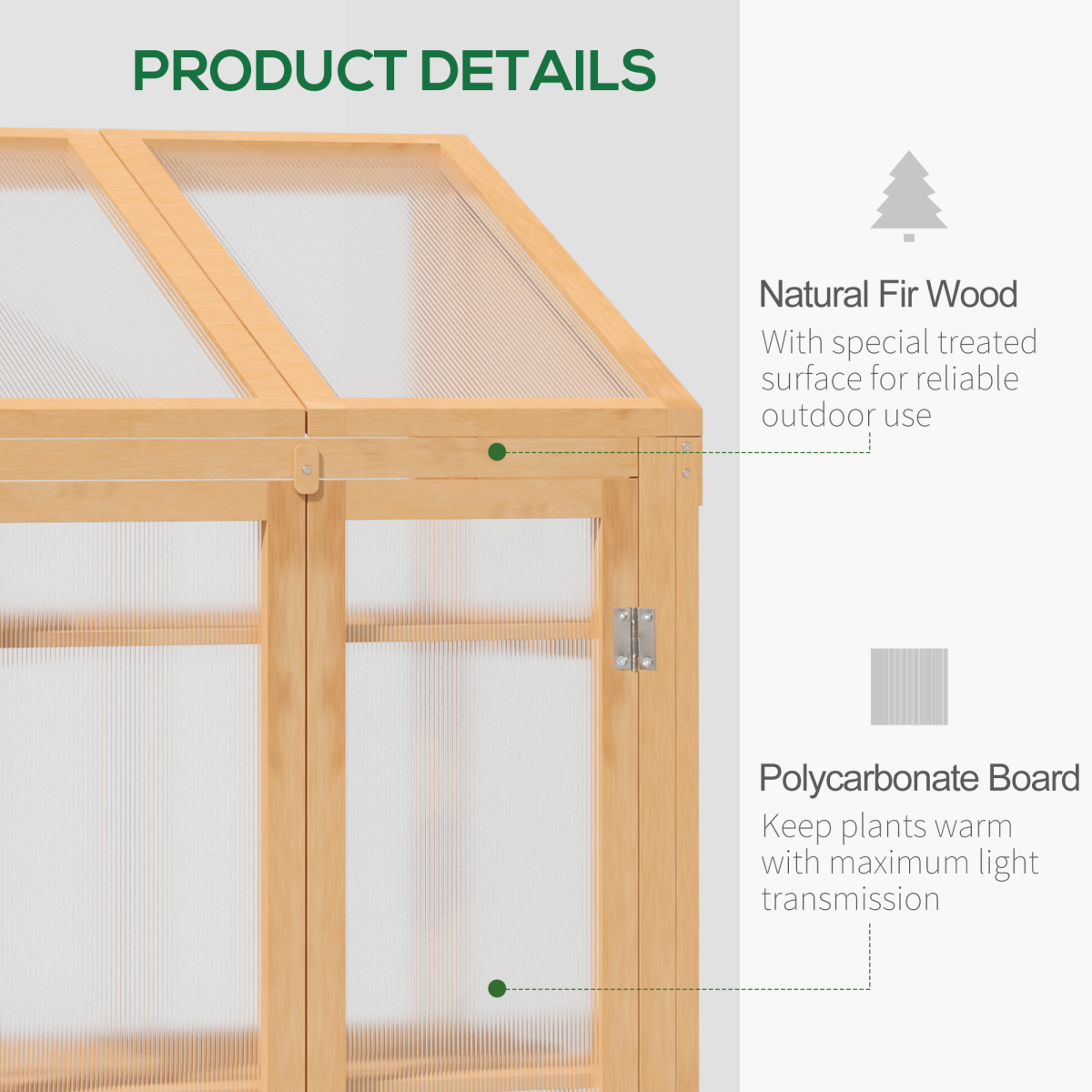 Wooden Greenhouse, Cold Frame PC Semi Transparent 70x50x120cm, Brown