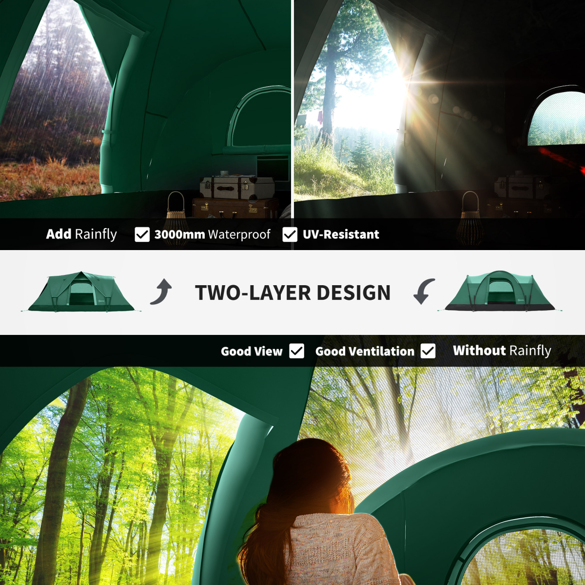 Outdoor  Camping Tent For 5-6 W/ Bag, Fiberglass & Steel Frame