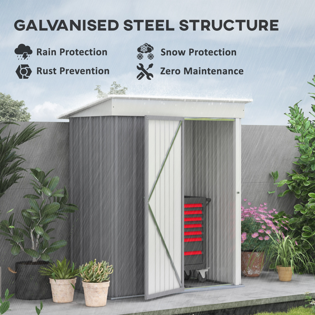 Small Garden Shed, Steel Lean-to Shed for Bike with Adjustable Shelf, Lock, 5x3
