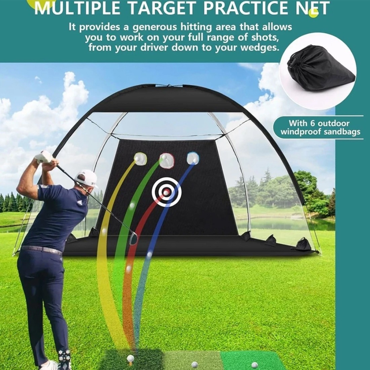 10x7ft Golf Practice Net Golf Hitting Aid Training Driving Chipping Indoor Out