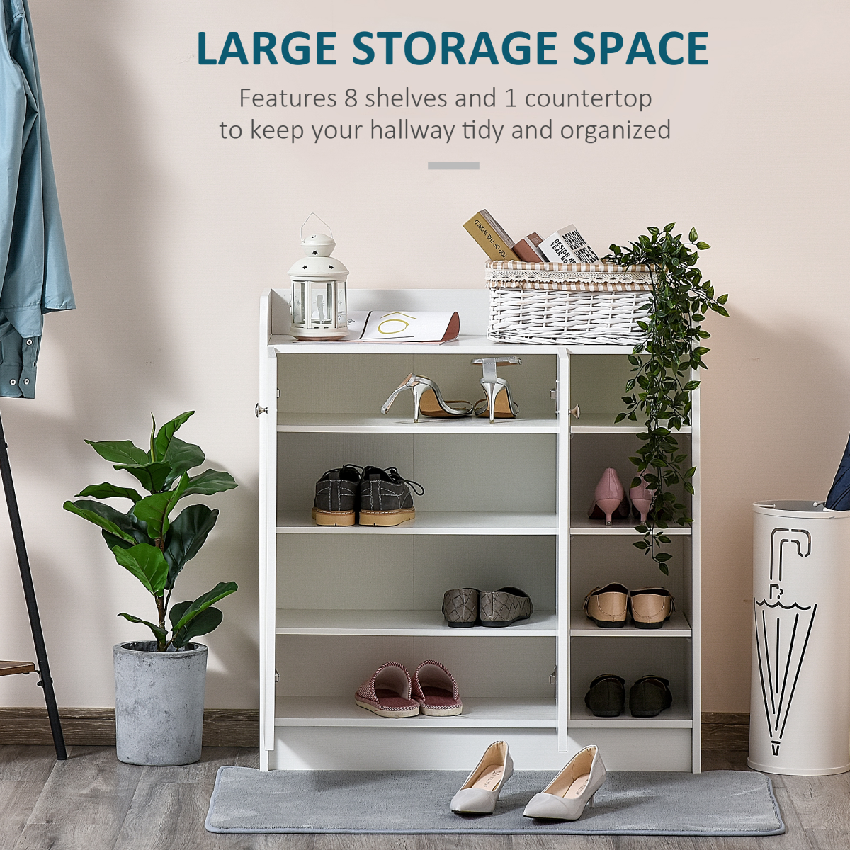Shoe Storage Cabinet Home 2 Doors w/Adjustable 4 Shelves White