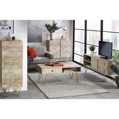 Light Gold Rectangular Coffee Table With Drawer