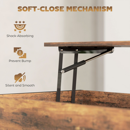 HOMCOM Industrial Lift Top Coffee Table with Storage Shelf Rustic Brown