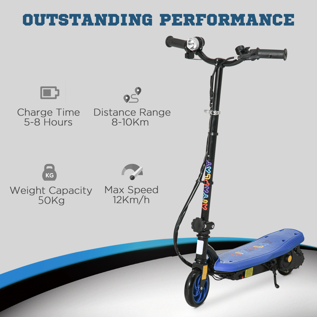 Folding Electric Scooter E-Scooter w/ LED Headlight, for Ages 7-14 Years - Blue