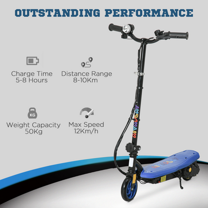 Folding Electric Scooter E-Scooter w/ LED Headlight, for Ages 7-14 Years - Blue