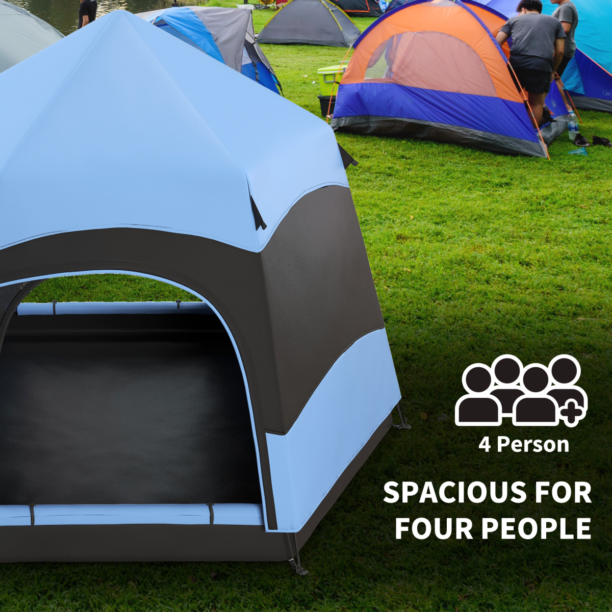 Outsunny 4 Person Pop Up Tent Camping Festival Hiking Shelter Family Blue&Black