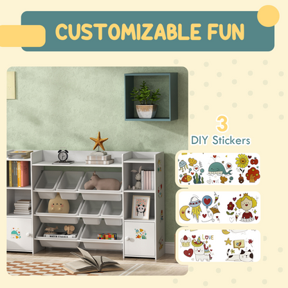 AIYAPLAY Kids Toy Storage Organiser with 8 Removable Storage Bins, White