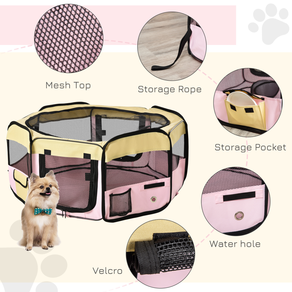 Fabric Pet Dog Cat Puppy Playpen Rabbit Guinea Pig Play Pen in Pink Small