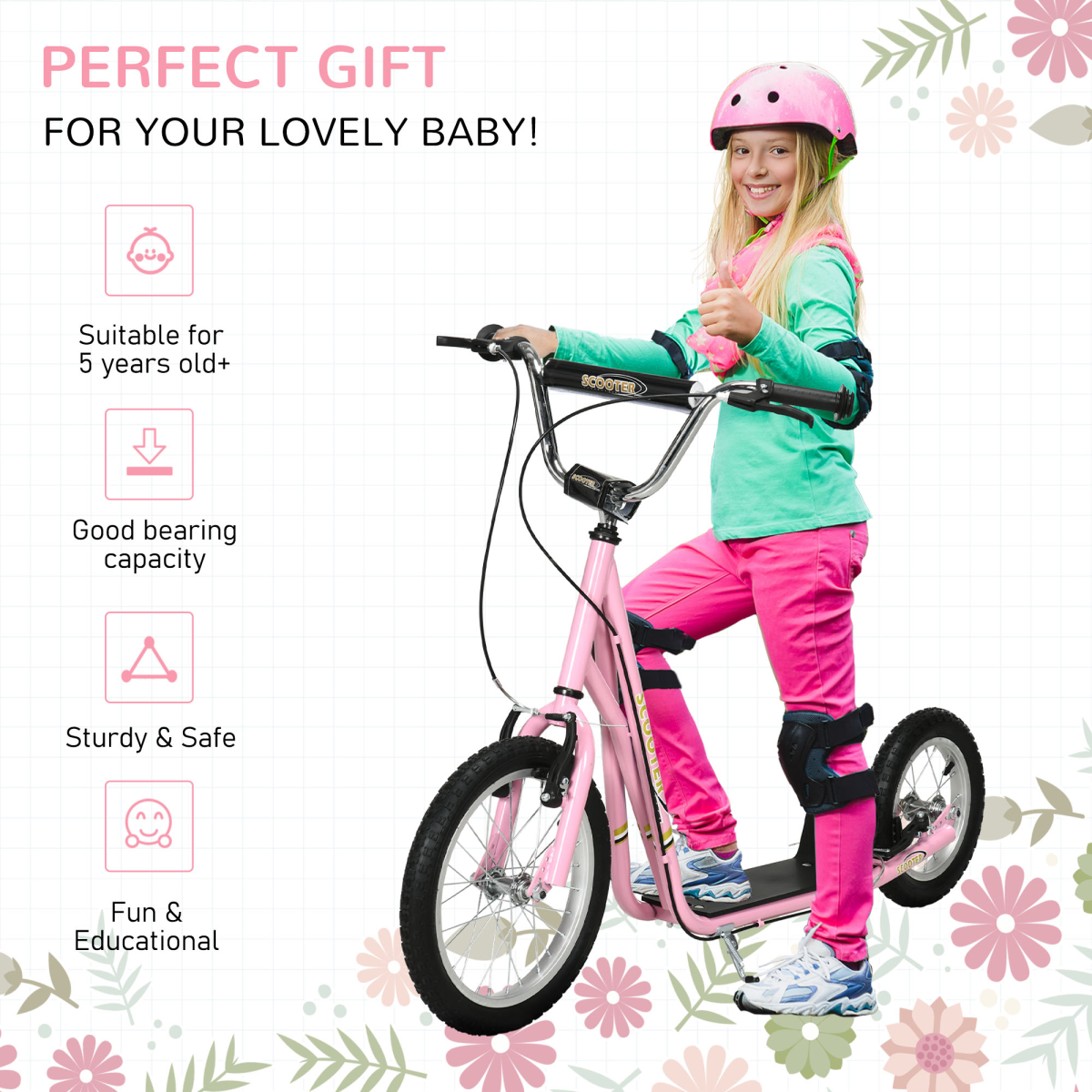 Teen Scooter Adjustable Height Dual Brakes Rubber Wheels Kickstand HOMCOM