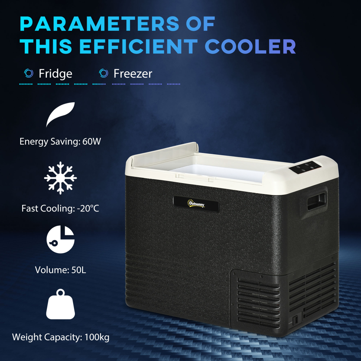 50L Car Refrigerator 12V Portable Freezer for Camping, Driving Outsunny