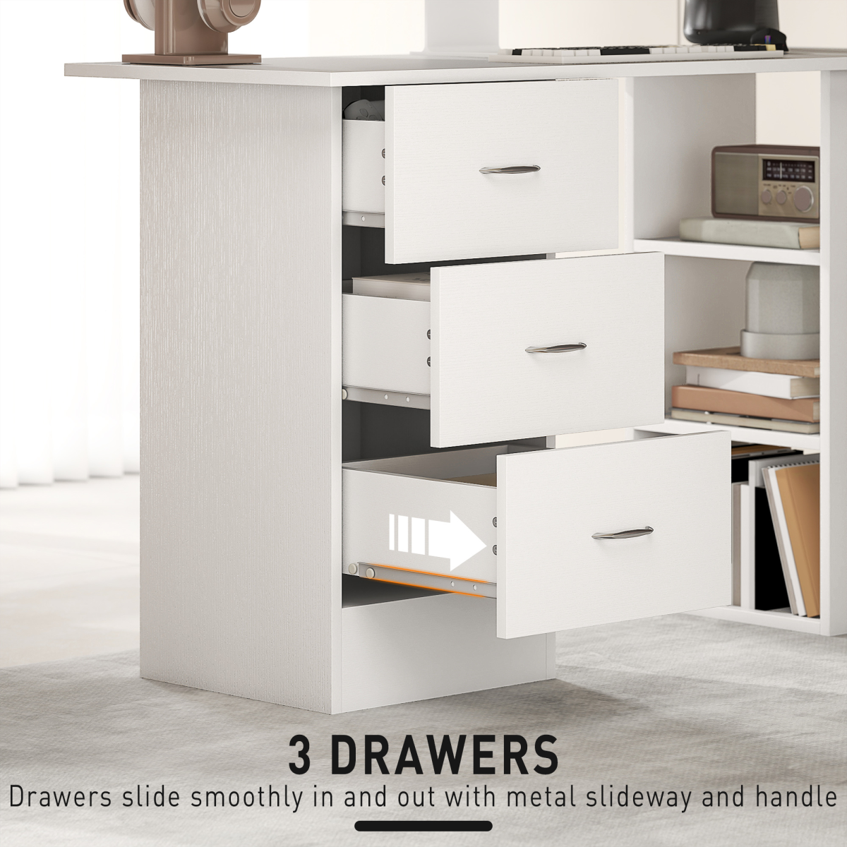 HOMCOM 120cm Computer Desk PC Table Workstation w/ 3 Shelf & Drawers White