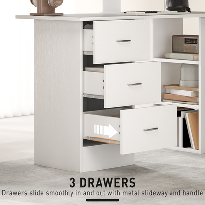 HOMCOM 120cm Computer Desk PC Table Workstation w/ 3 Shelf & Drawers White