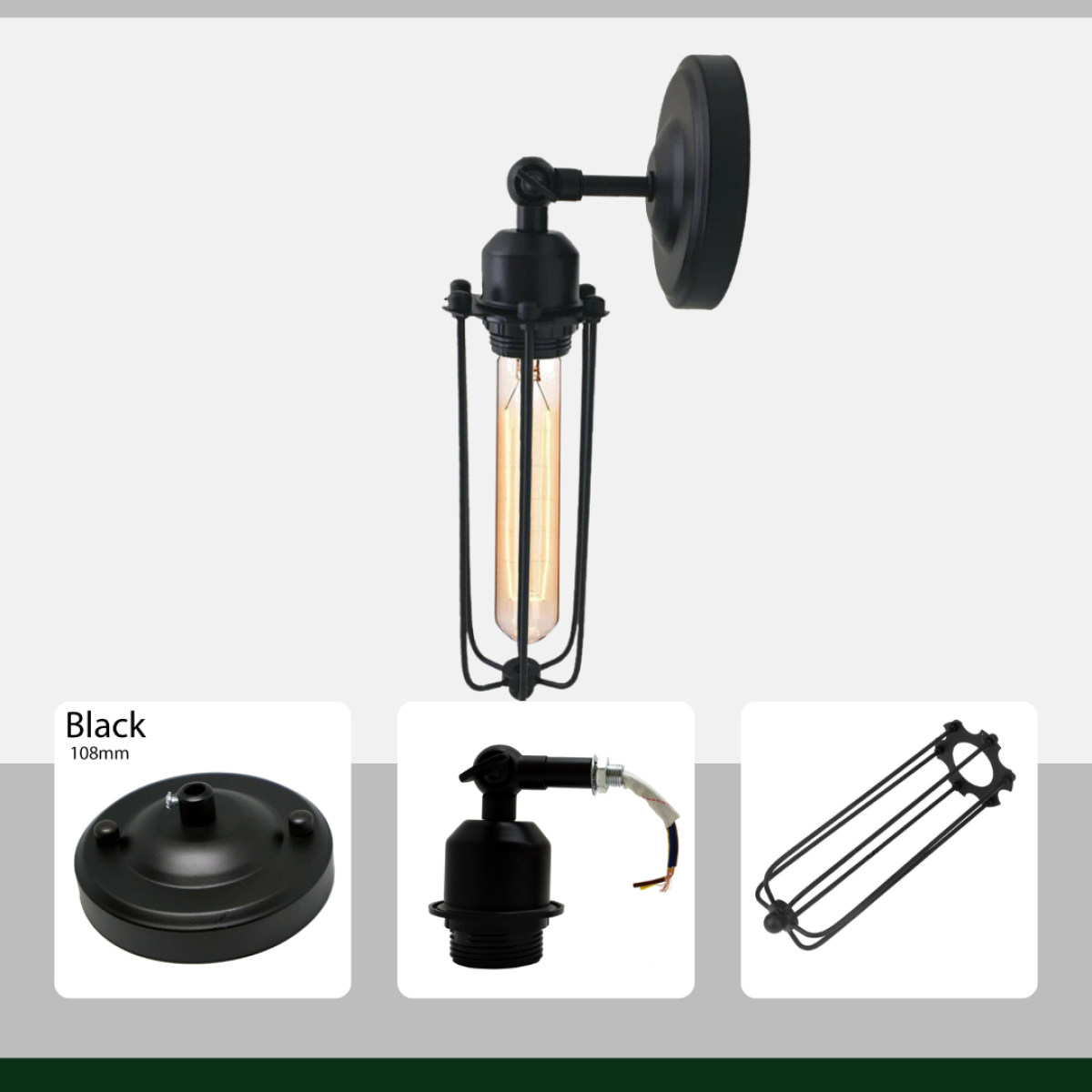 Black Industrial Long Cage Wall Light Cage light~2300