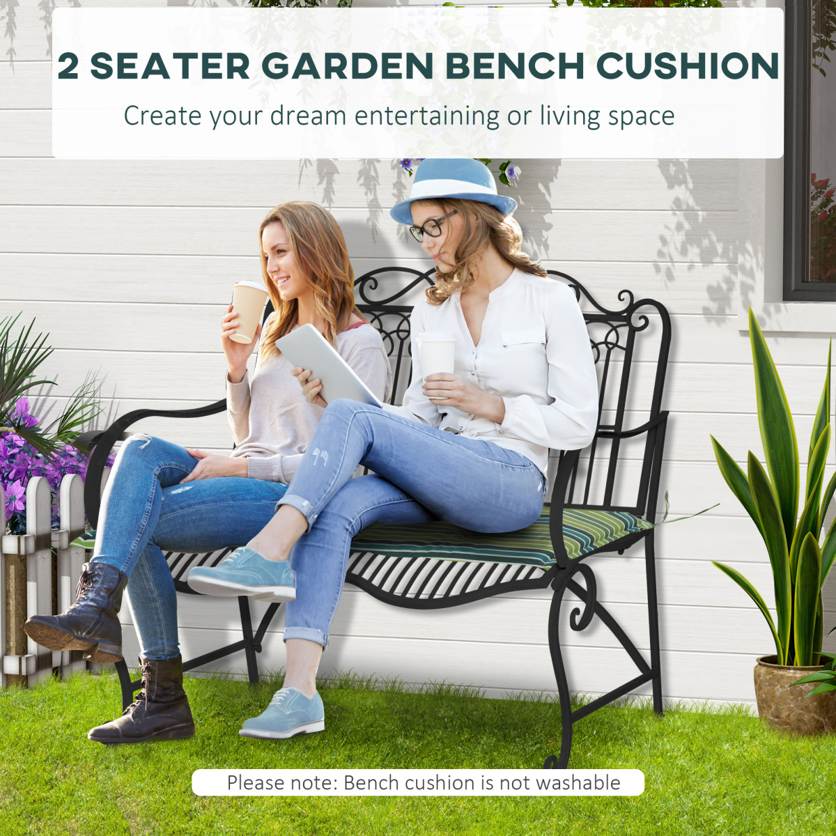 2 PCS Patio Bench Swing Chairs Garden Chairs 2 Seat Cushion Mat Strips Green